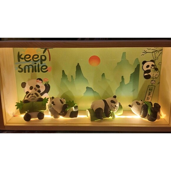 LED Light Box Display Cute Panda Scene Bamboo Decor Night Light 10"x5"x2.5" USB - Picture 4 of 6